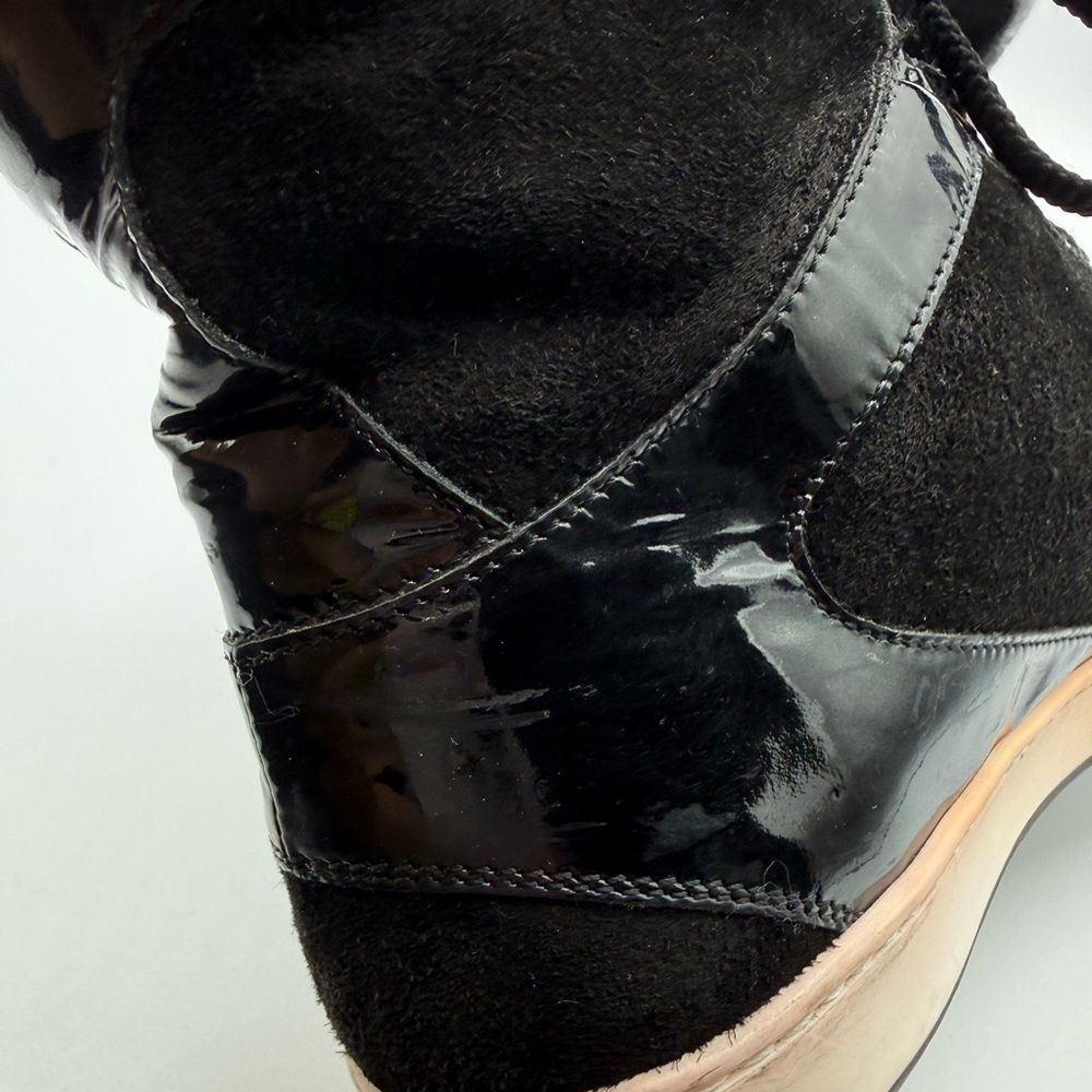 Jimmy Choo Black Suede & Patent Leather High-Top Sneakers Gold Eyelets Size 35.5 - Picture 16 of 16